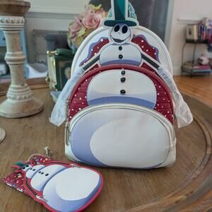 Loungefly Disney NBC Jack snowman backpack and card holder set